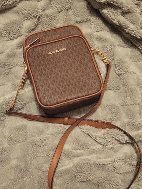 MICHAEL KORS Brown Logo Crossbody with Gold Hardware